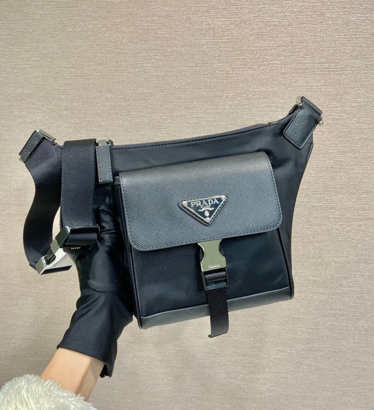 Re Nylon Leather Shoulder Bag