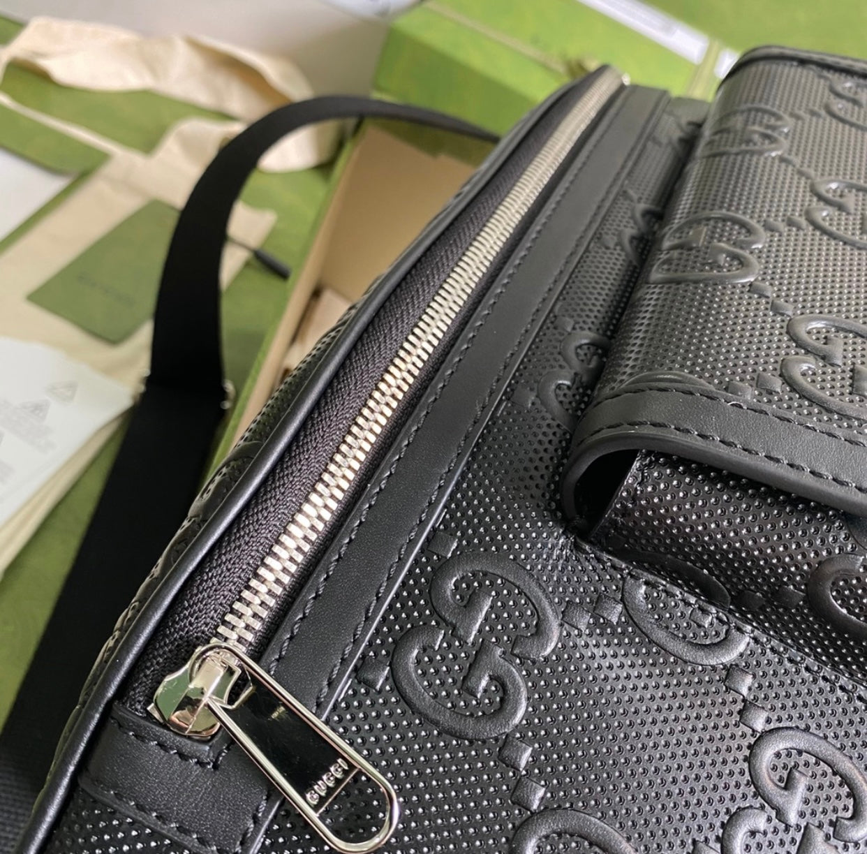 Gucci Gg Embossed Leather Belt Bag - Black