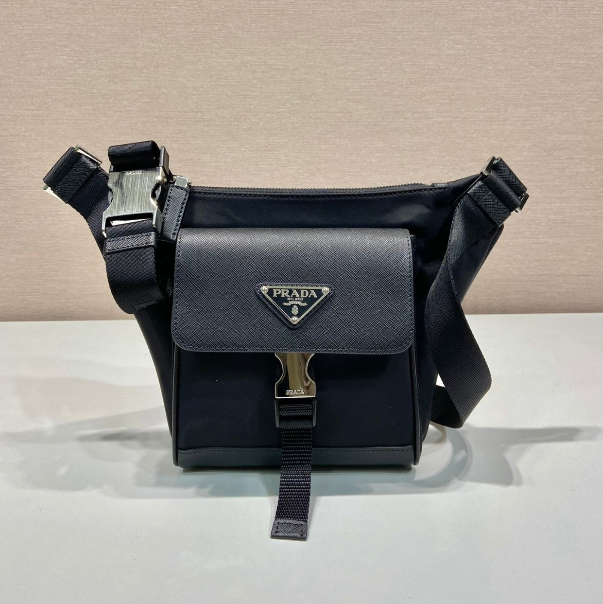 Re Nylon Leather Shoulder Bag