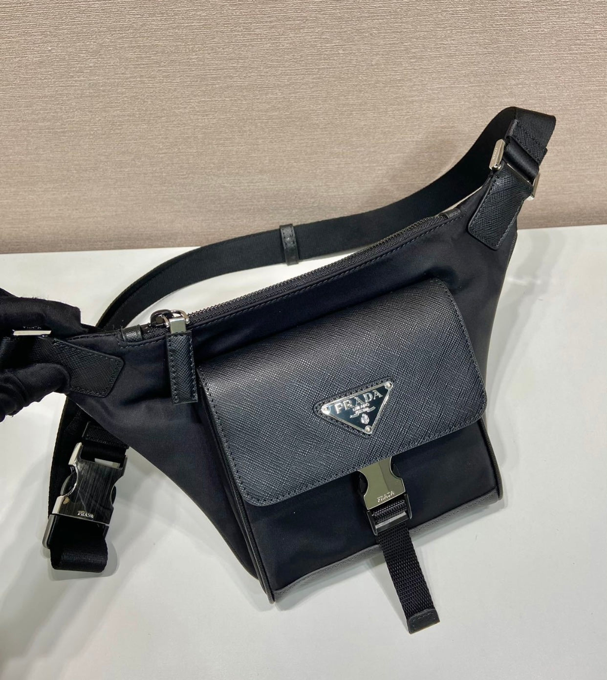 Re Nylon Leather Shoulder Bag